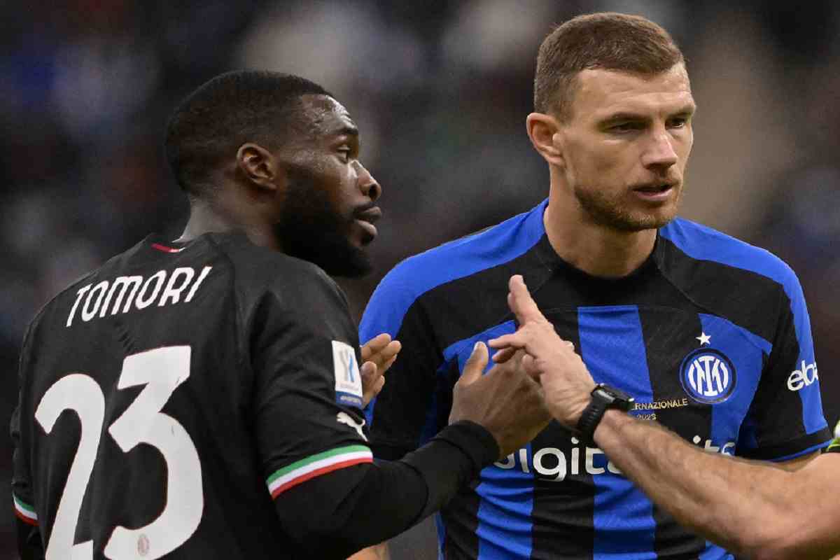 Tomori e Dzeko nell'ultimo derby.