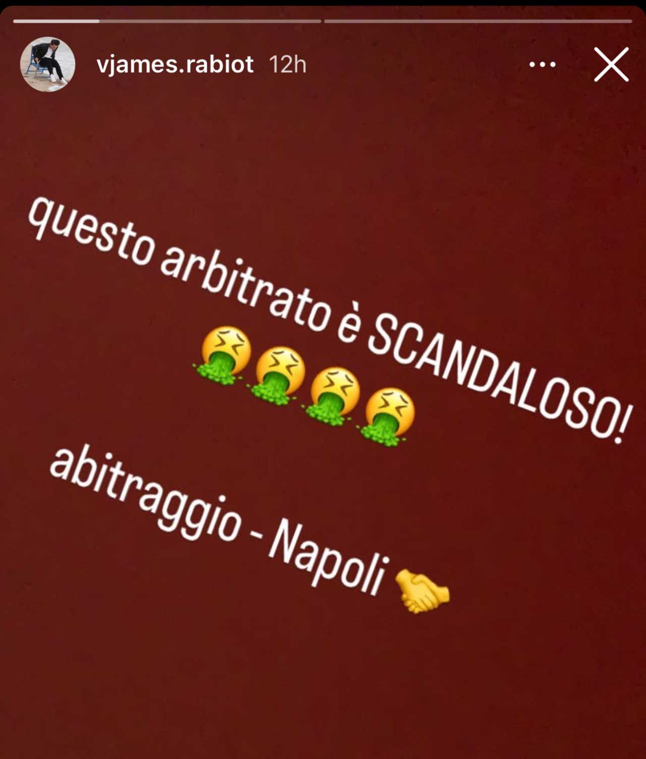 James Rabiot contro l'arbitro Fabbri Juventus Napoli (foto Instagram @vjames.rabiot) - Calcionow