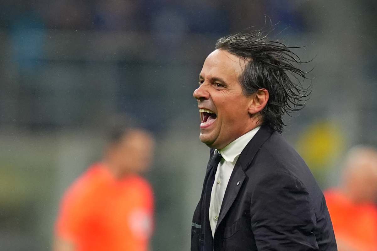 L'allenatore dell'Inter Simone Inzaghi esulta