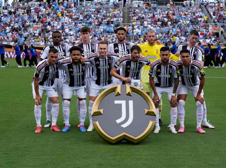 I giocatori della Juventus prima di affrontare il Manchester City