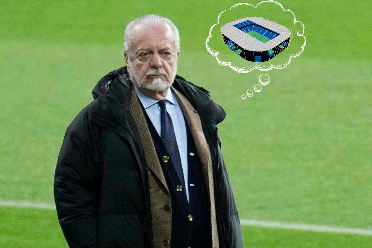 Aurelio De Laurentiis in un fotomontaggio pensa al nuovo stadio del Napoli 